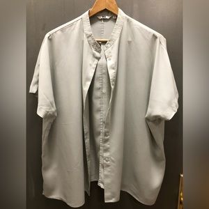 Uniqlo Light Teal Stand Collar Button Up Top